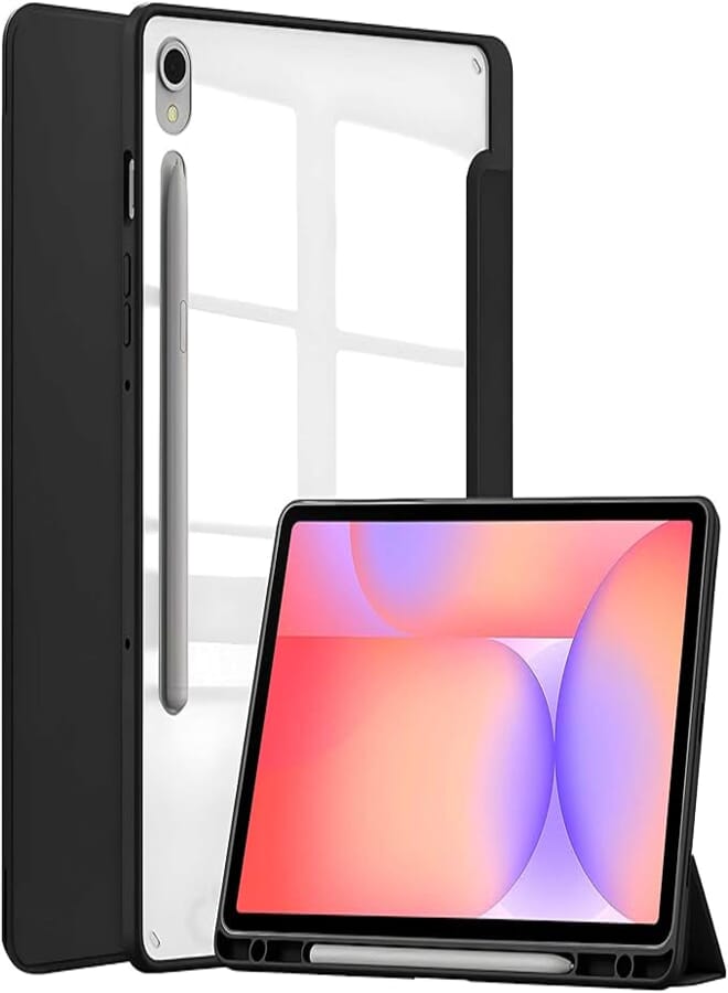 ProElite Cover for Samsung Galaxy Tab S10 Lite 10.9"/ Tab S9 FE 10.9 inch/Tab S10 FE/Tab S9 11" Cover Case, Smart Flip Case Cover with S Pen Holder, Black [Transparent Back]